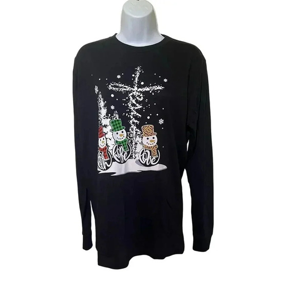Love in Faith “Faith Hope Love” Snowmen Long Sleeve, size M, in black - Picture 6 of 7